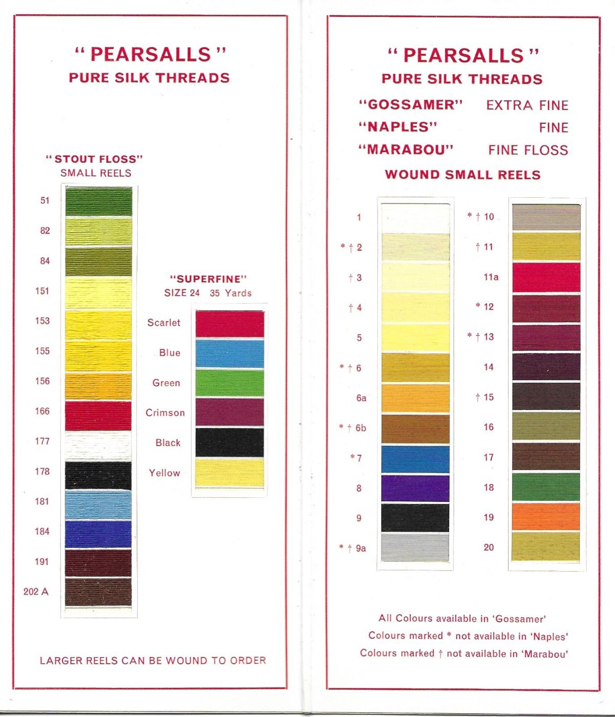 I scanned a Pearsalls Silk Color Chart and thought I would share it with you. These charts used to sell for just a few dollars but are now almost impossible to find. I make no claims as to how close the colors are to the original but it should be useful as a guideline.